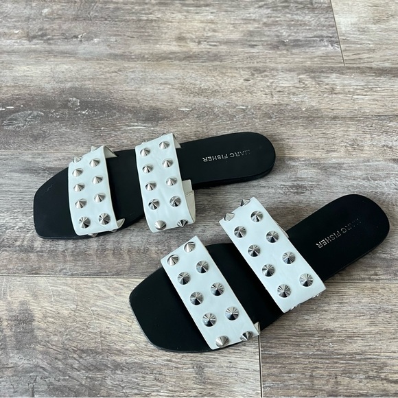 Marc Fisher Mfbolive White Studded Two Strap Slide Sandals - Picture 1 of 5